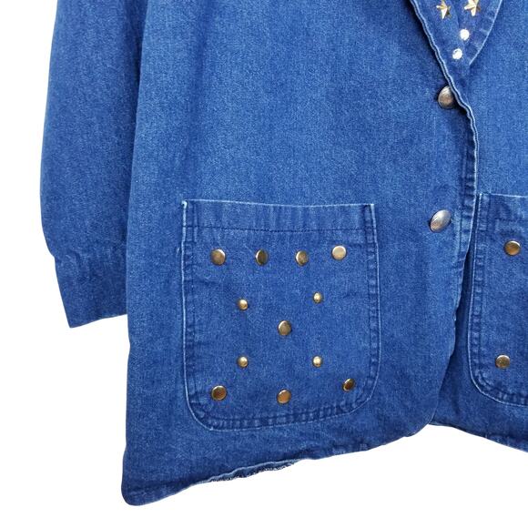 *Vintage* CARLYLE Two Button Bejeweled Denim Blazer Stars & Gems - XL - Picture 5 of 7